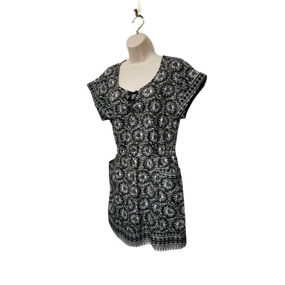 Gap Floral Geometric Tie Neck Casual Short Dress Cap Sleeve Front Pockets Small - Picture 2 of 7